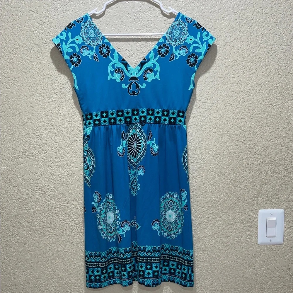 INC International Concepts Teal and Black Patterned Midi Dress - Picture 3 of 4